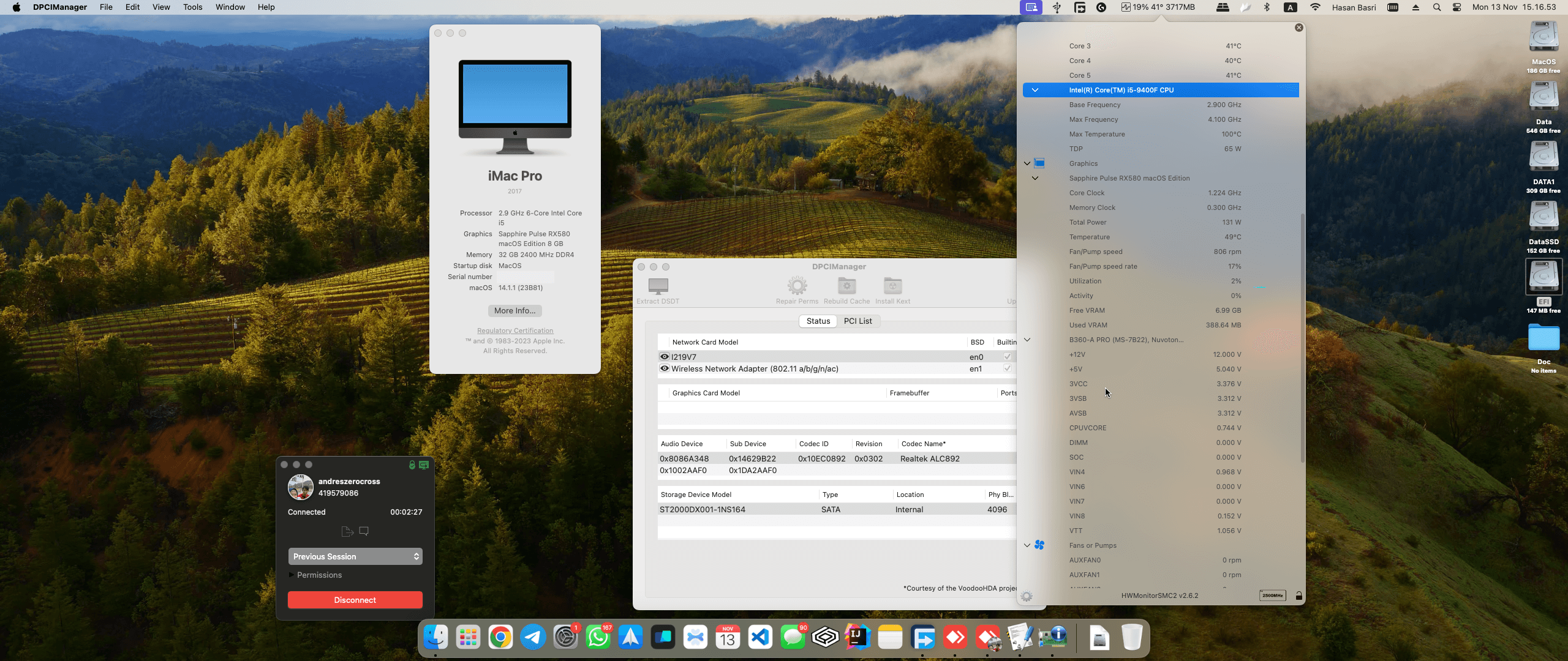 Success Hackintosh macOS Sonoma 14.1.1 Build 23B81 in MSI B360-A Pro + Intel Core i5 9400F + Sapphire Pulse RX 580